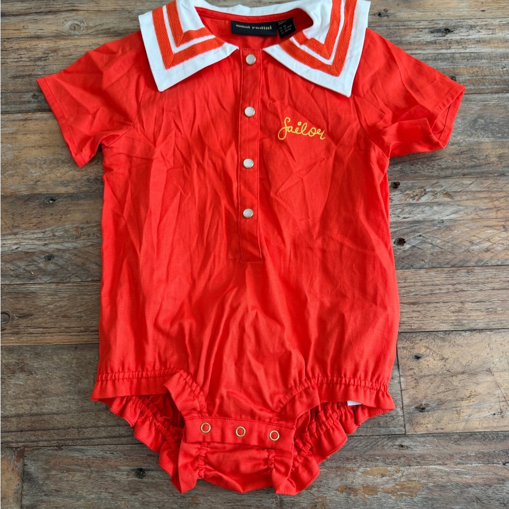Mini Rodini Red & White Striped Sailor Collar Romper